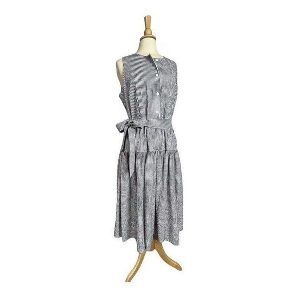 Alex Marie Maxi Dress 14 Ruffle Tier Seersucker Stripe Blue White Sleeveless - Picture 7 of 9